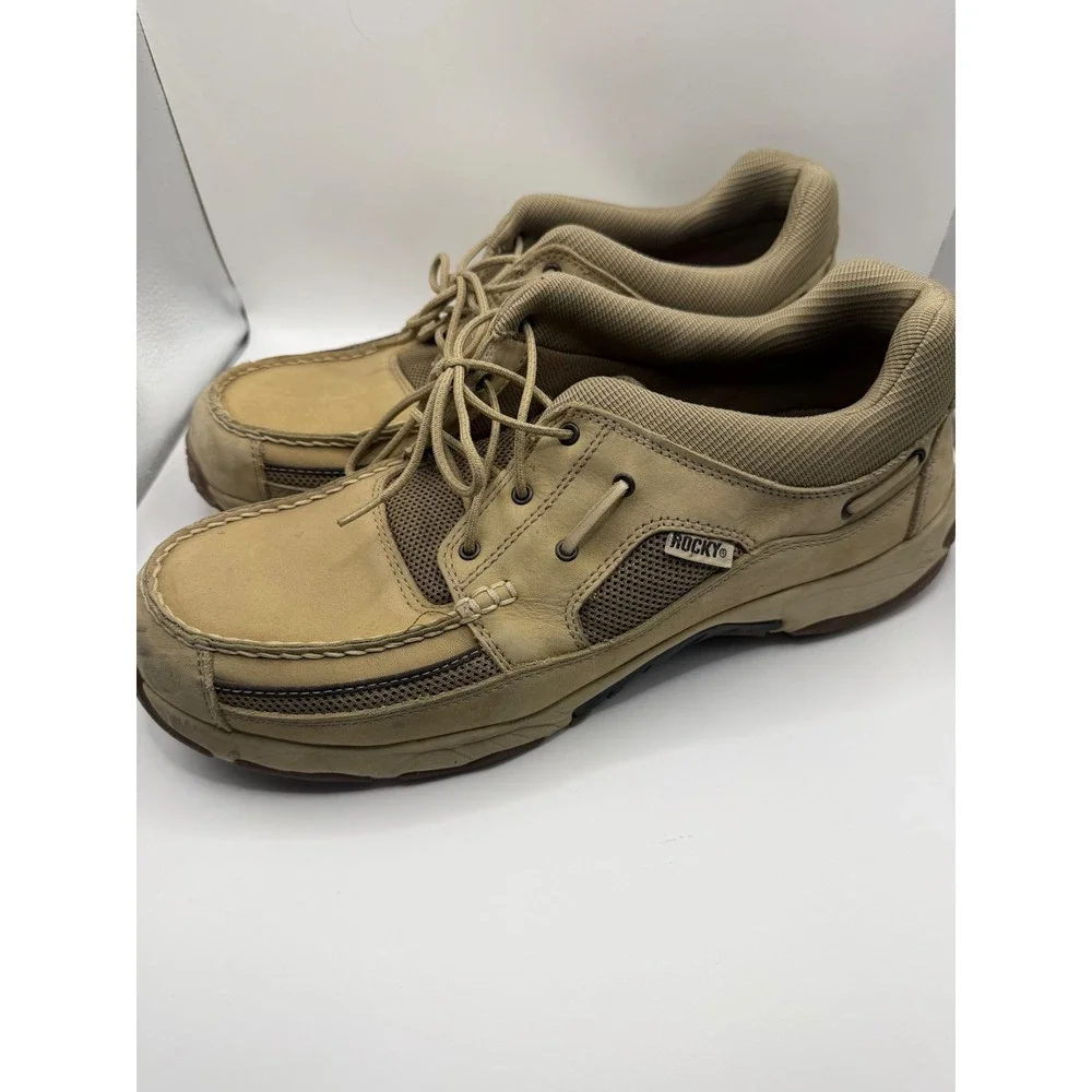 Rocky Hydro-Ports Mens 14 M Tan Leather Mesh Boat‎ Shoes Moc Toe Oxfords 4612